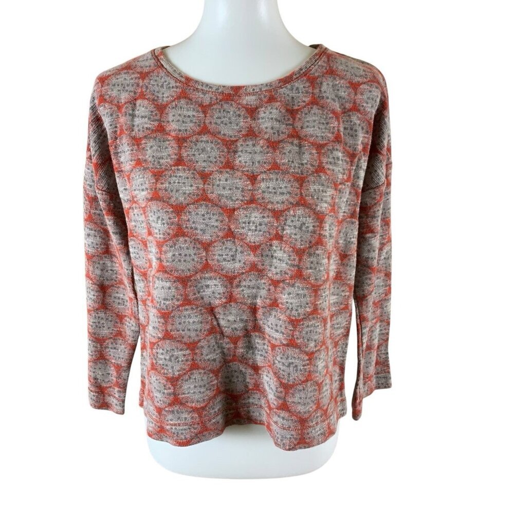 White Stuff Red Gray Geo Print Top UK10‎ EU38 US 6 Soft Knit Lightweight Retro